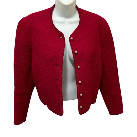 VTG The Eagles’s Eye Boiled Wool Cardigan Sweater Sz 12 Dark Berry Red Cozy Warm - Picture 2 of 8